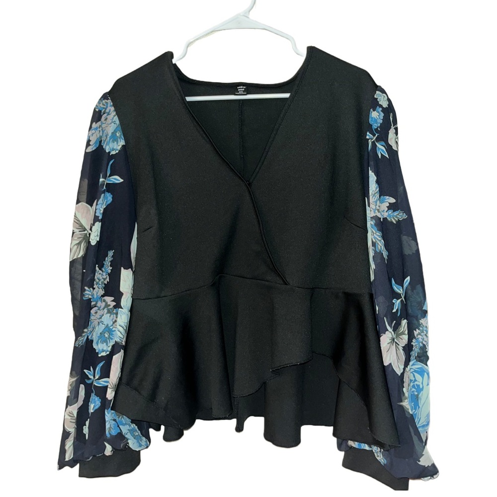 Women’s V-Neck Blouse with Floral Sleeves